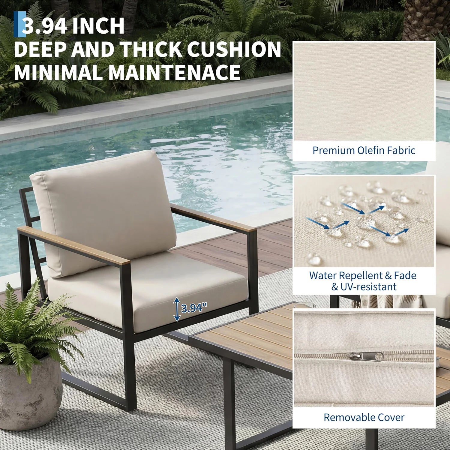 4-Piece Outdoor Patio Sofa Set — Modern Sectional with Coffee Table & Washable Cushions