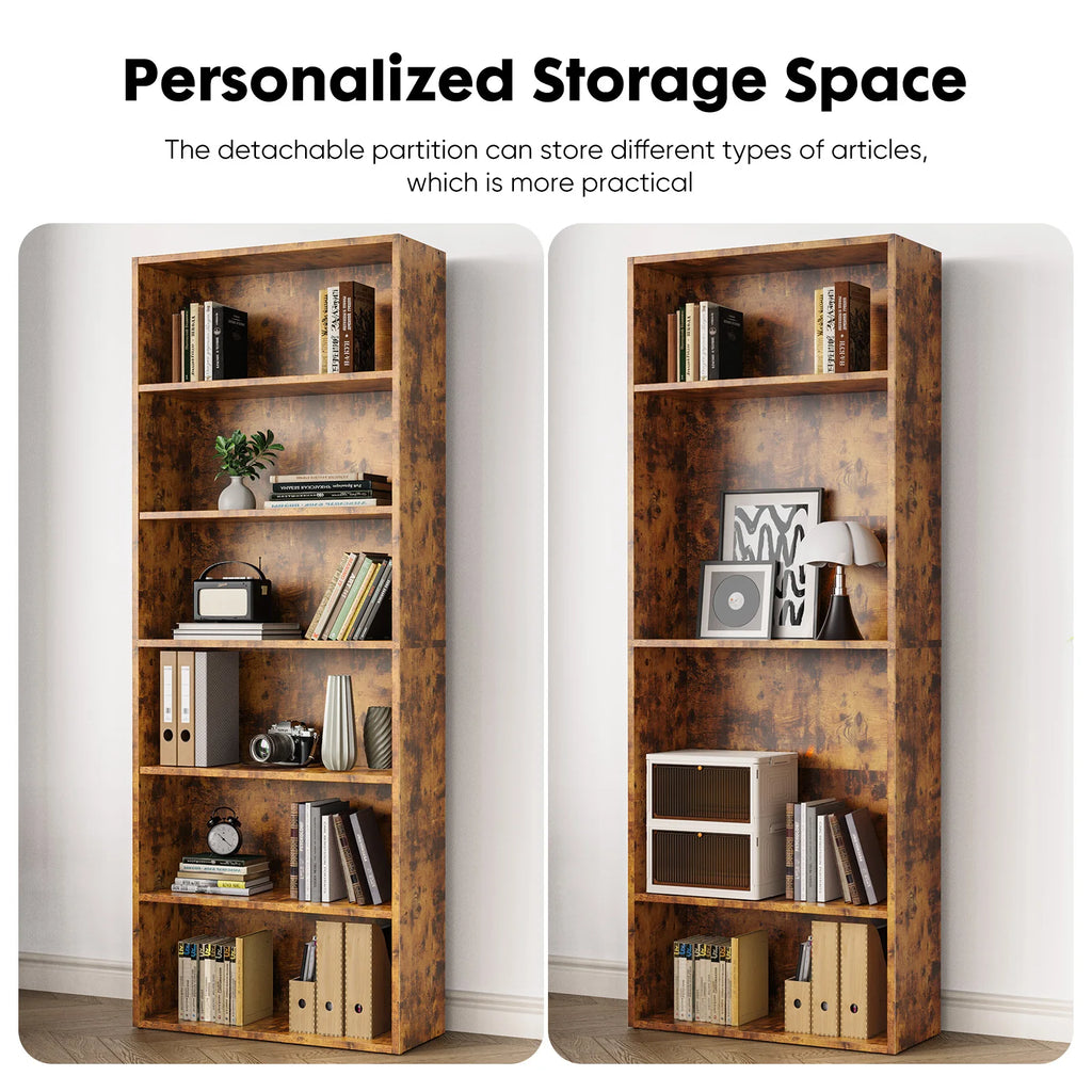 JHK 6-Tier Wooden Bookcase — 63" Tall Open Bookshelf for Living Room & Home Office