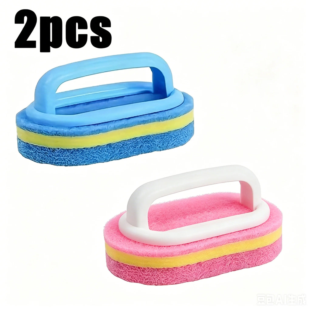 Handled Double-Layer Sponge Cleaning Brush | Tile, Kitchen & Bathroom Scrubber