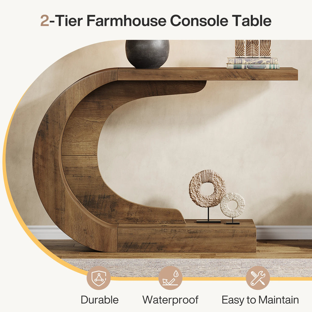 Tribesigns 43" C-Shaped Console Table — Mid-Century Entryway & Hallway Accent Table, Engineered Wood