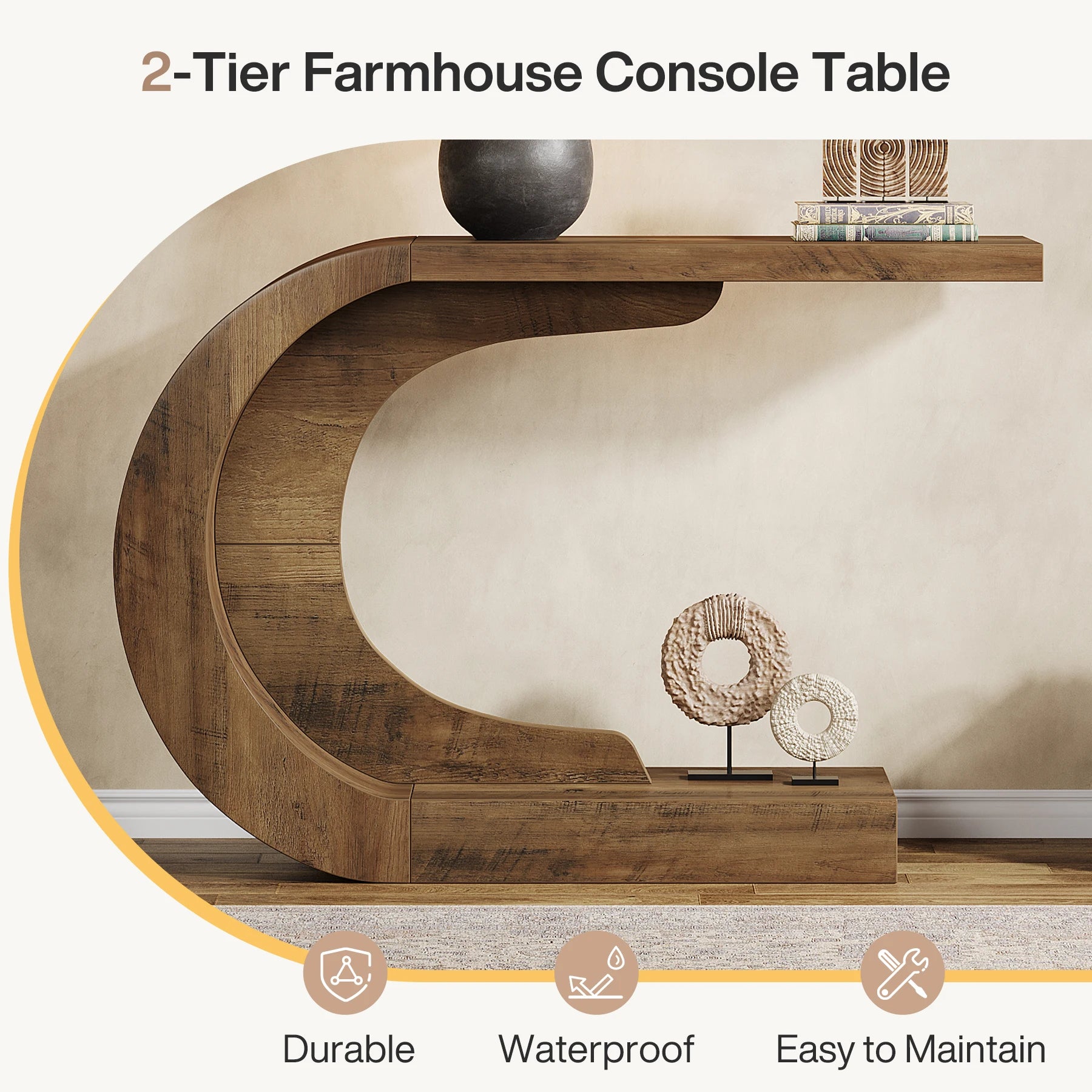 Tribesigns 43" C-Shaped Console Table — Mid-Century Entryway & Hallway Accent Table, Engineered Wood