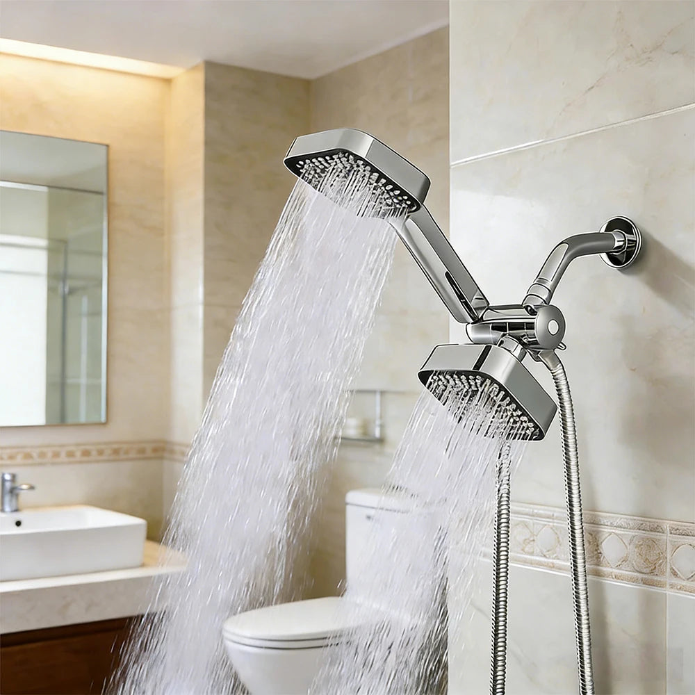 2-in-1 High-Flow Shower Head Set - Wall-Mounted Rainfall & Handheld with T-Valve & Long Hose