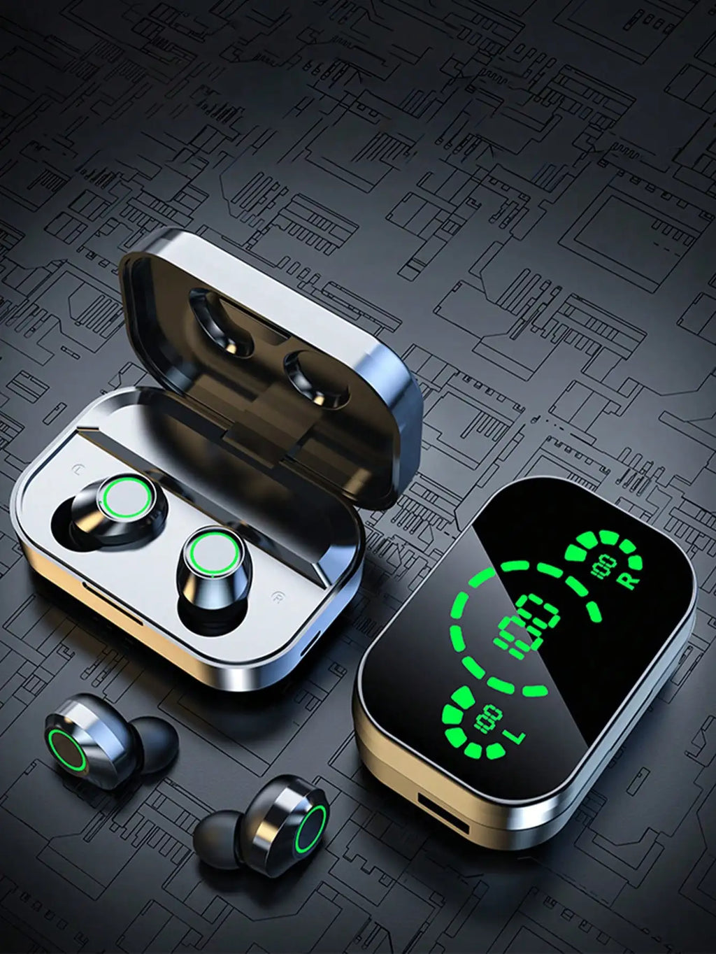 True Wireless Earphones With Dual LED Display . Sleek Metal Design, Long Battery Life, And Reliable Fit