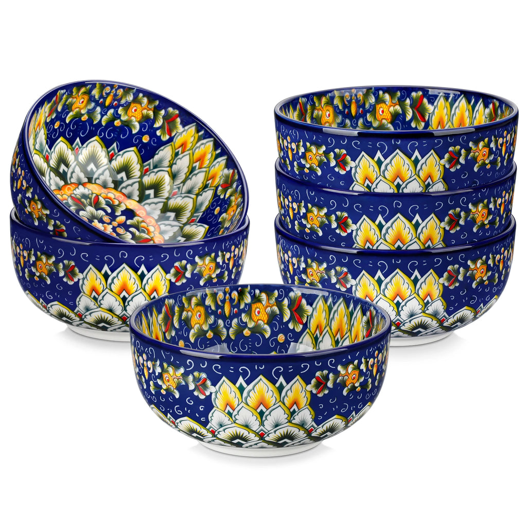 Vancasso Bohemian Ceramic Bowl Set – 6 or 12 Piece, 28 oz Porcelain Bowls for Cereal, Soup, Salad & Pasta