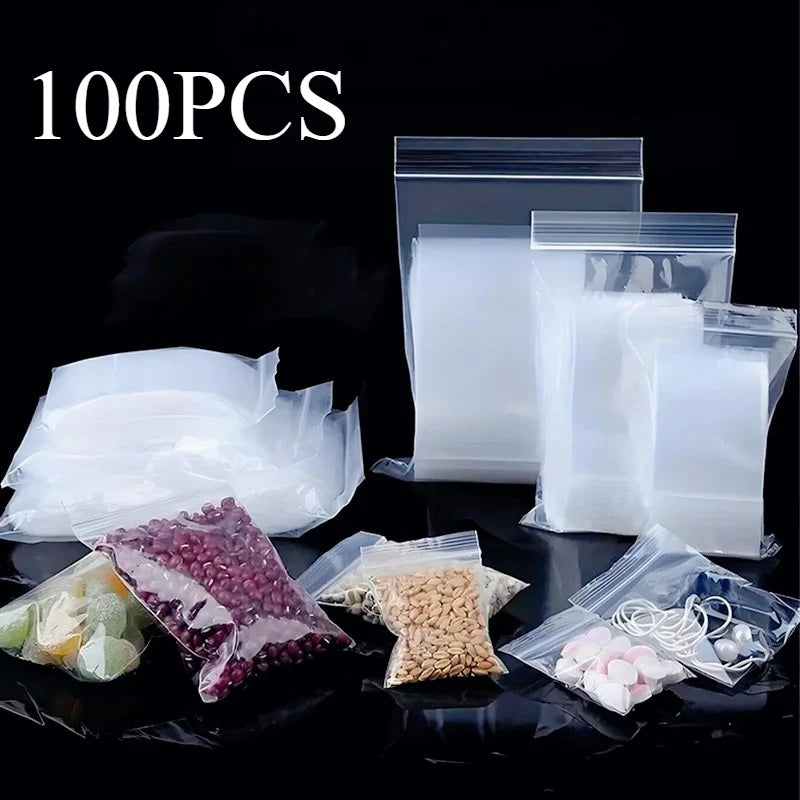 100Pcs Small Ziplock Bags, Clear Reclosable Plastic Storage Bags, Thickened Food Grade Zip Seal Pouches for Jewelry, Food & Small Items Packaging