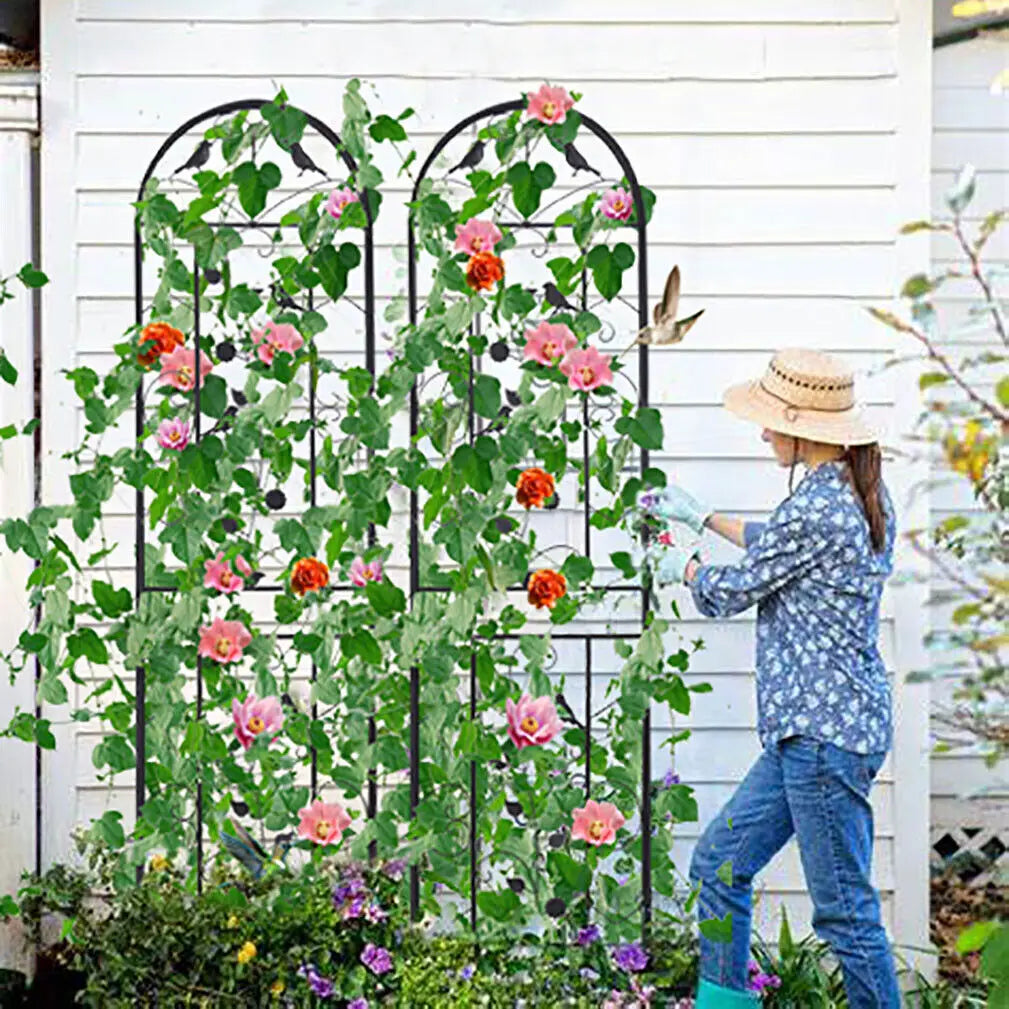 Metal Garden Trellis Fence – 2 Pack, 83" Tall Anti-Rust Wrought Iron Panels for Climbing Plants, Garden Border & Decor
