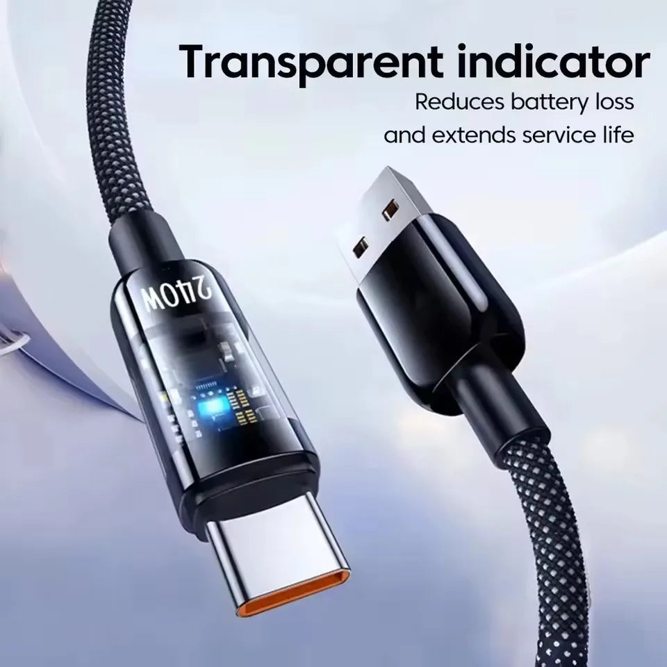 240W Cable QC 3.0 USB to Type C Super Fast Charging Cable For Samsung Xiaomi Huawei LED Digital Display Phone Charger Data Cord