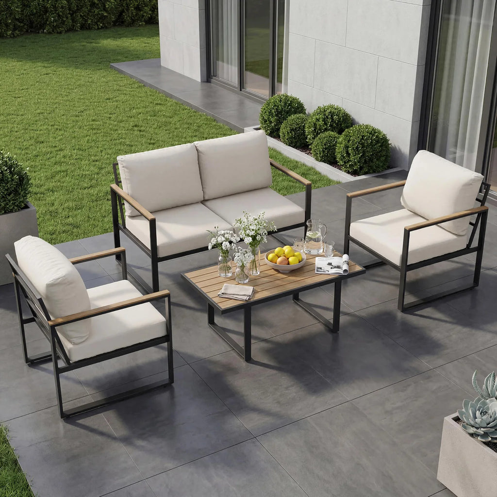 4-Piece Outdoor Patio Sofa Set — Modern Sectional with Coffee Table & Washable Cushions