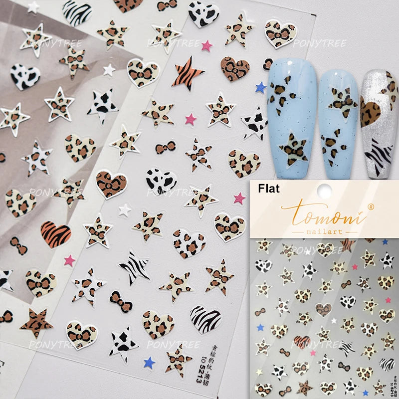 Retro Animal Print Nail Art Stickers – Gold Stars, Leopard, Zebra & Cow Print Manicure Decals