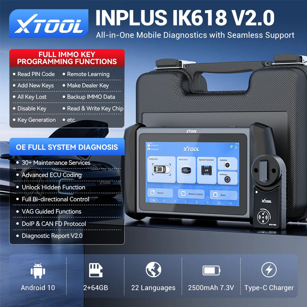 XTOOL InPlus IK618 IMMO Key Programming Tool Car Diagnostic Tools Key Programmer All Key Lost & Add Key With KC100 VS X100 PAD3
