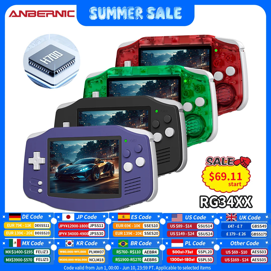 Anbernic RG34XX Retro Video Handheld Game Console 3.4" IPS Screen 32G Linux 64-bit System Support 5G WiFi Bluetooth HD TV Output
