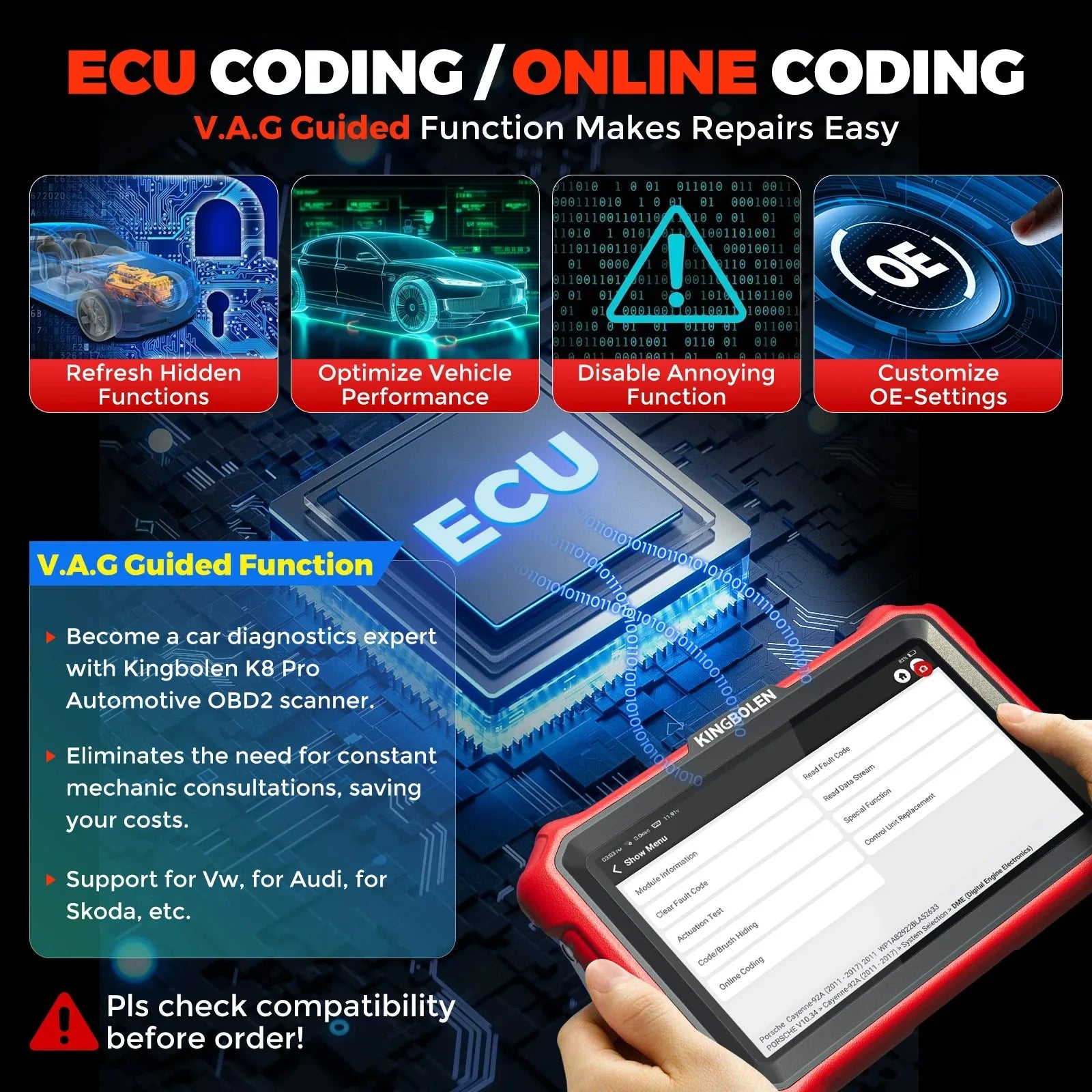 【Lifetime Free Update】Newest KINGBOLEN K8 PRO Advanced Car diagnostic Tools ECU Coding Bi-directional Test CAN FD DOIP 34 Reset