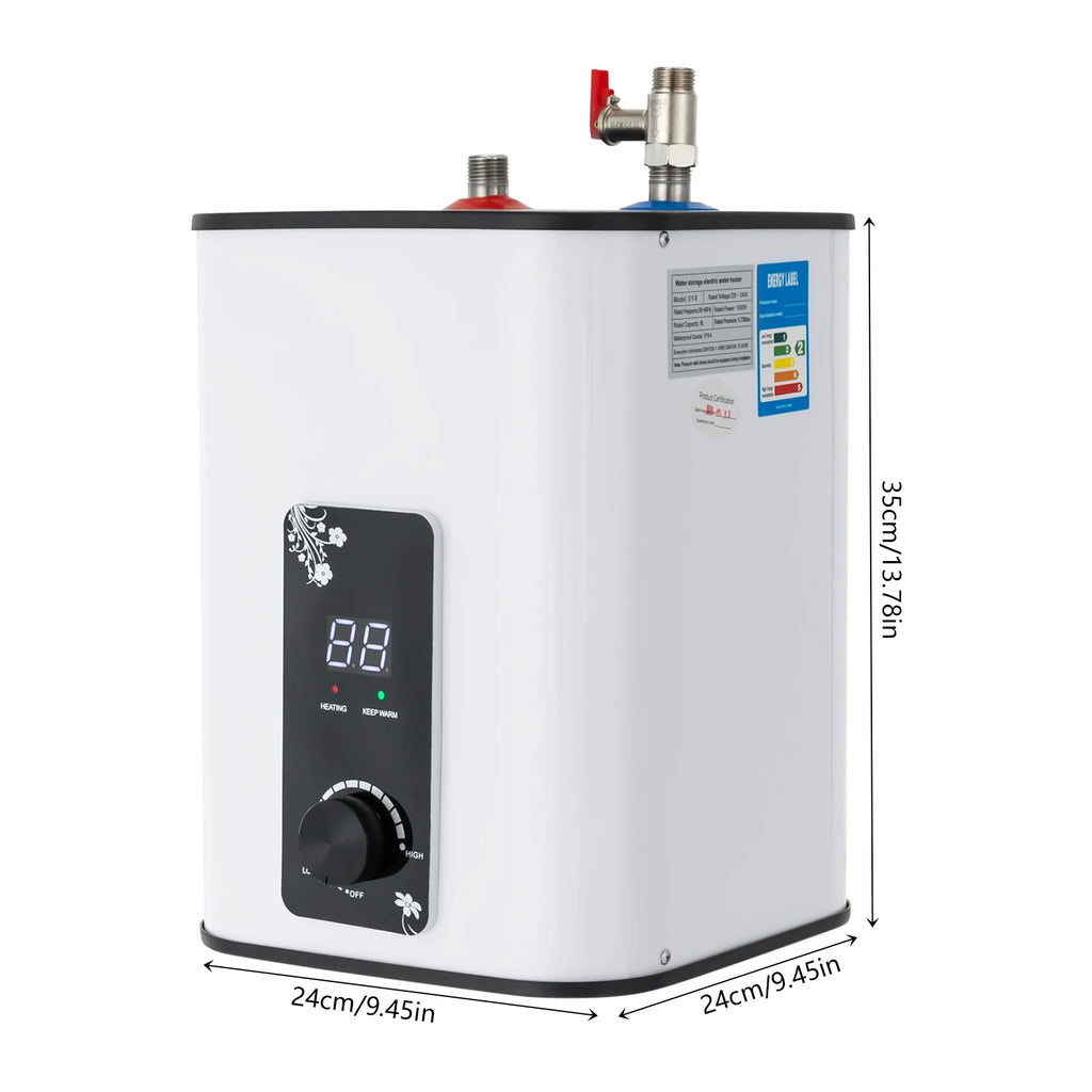 1500W 8L Electric Water Heater Instant Under Sink Stainless Steel Tank Fast Heating IPX4 Safe for Kitchen Bathroom RV SY-8