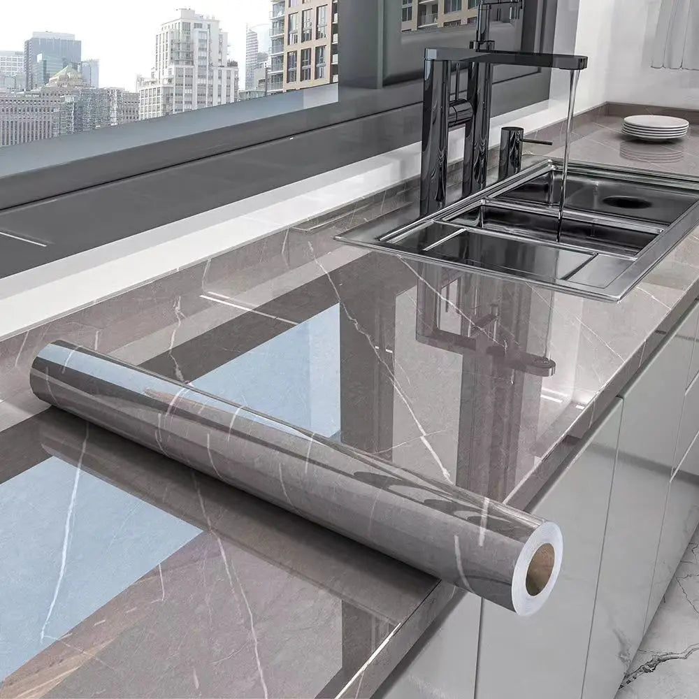 Marble Peel & Stick Wallpaper - Waterproof Oil-Proof Self-Adhesive PVC Film for Kitchen, Countertops & Cabinets