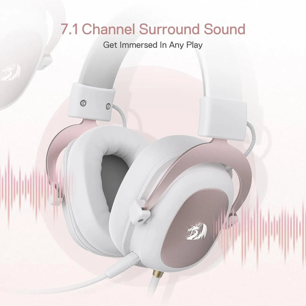 Redragon H510 Zeus White Wired Gaming Headset - 7.1 Surround Sound Memory Foam Ear Pads 53MM Drivers
