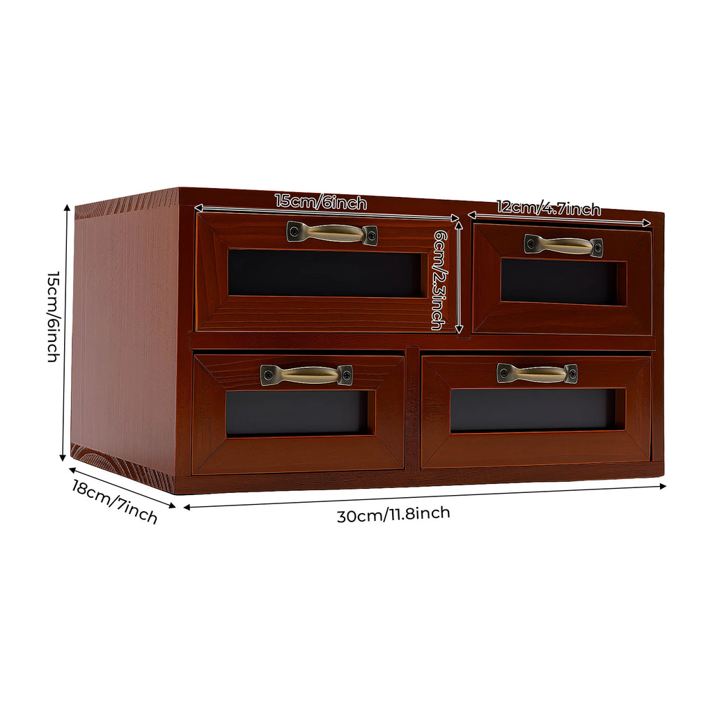 4-Drawer Retro Desktop Organizer Wooden Tabletop Storage Box Desk Accessories Home Office Decor