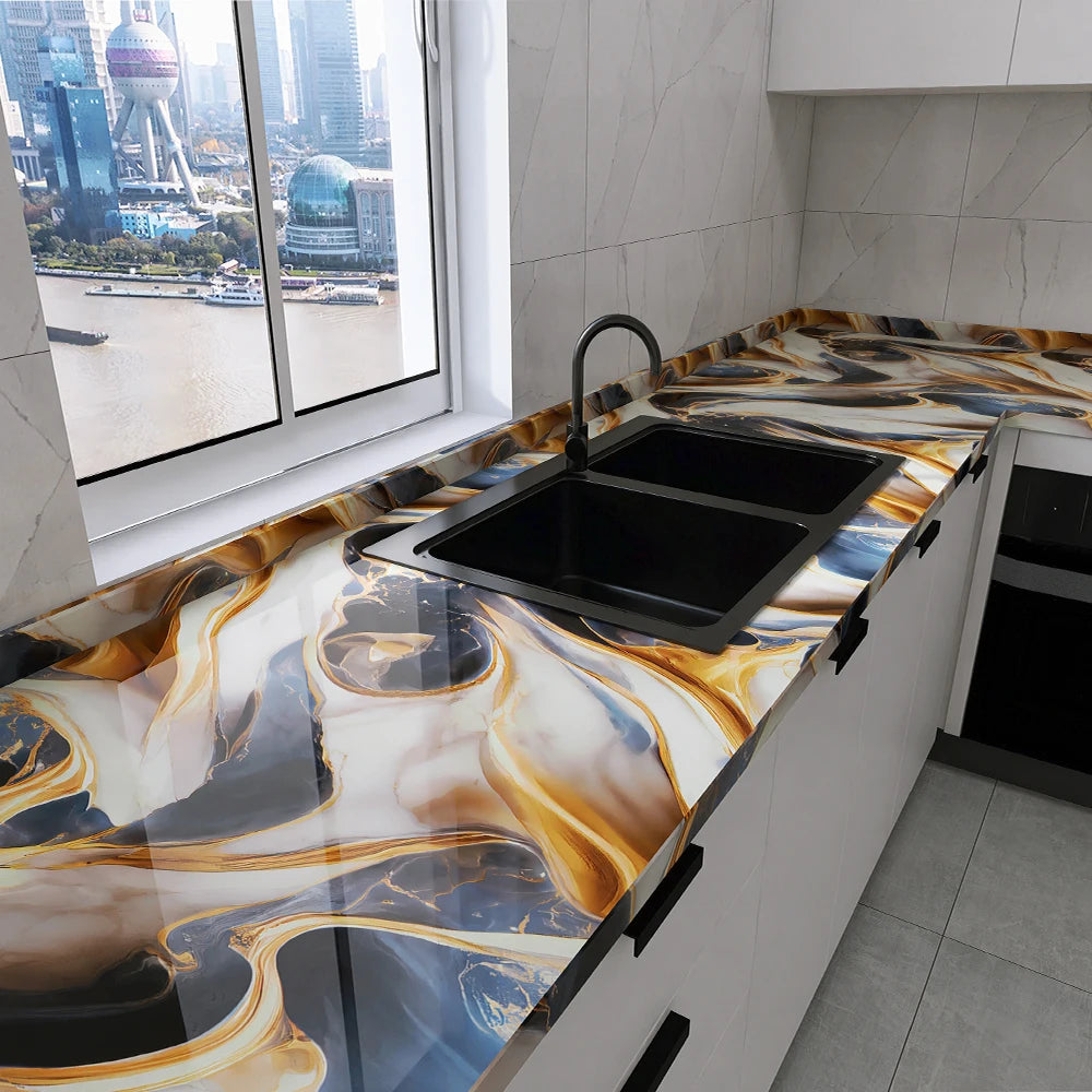 Marble Peel & Stick Wallpaper - Waterproof Oil-Proof Self-Adhesive PVC Film for Kitchen, Countertops & Cabinets