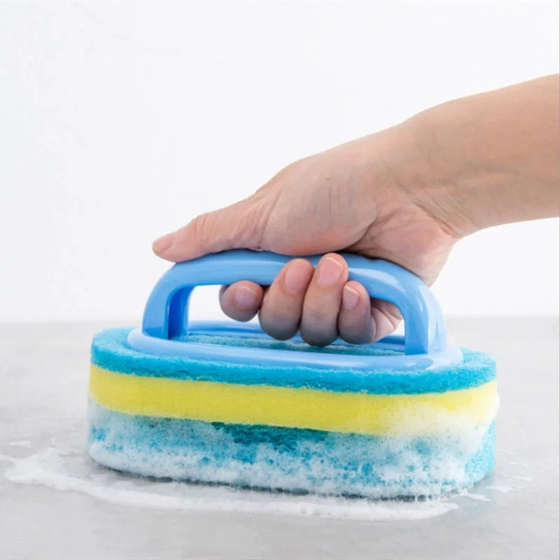 Handled Double-Layer Sponge Cleaning Brush | Tile, Kitchen & Bathroom Scrubber