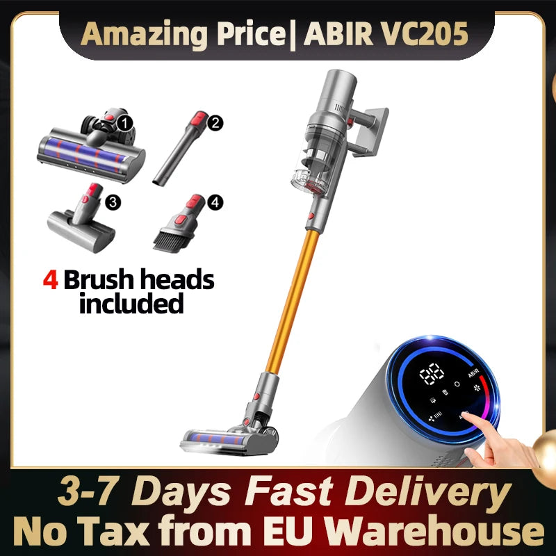 Wireless Handheld Vacuum Cleaner ABIR VC205,27000PA,Smart Dust Detction, Big Touch Screen,Auto Speed,Smart Vacuum for Pet Home
