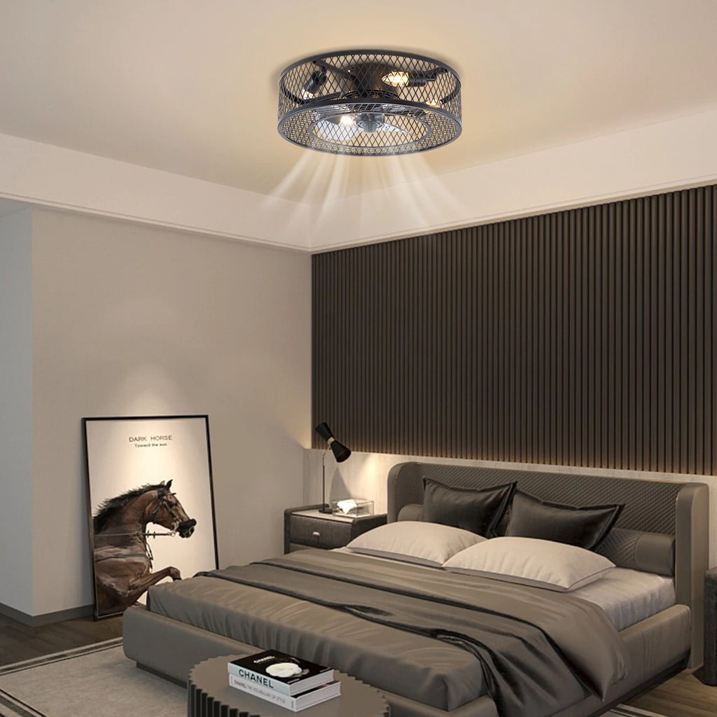 18" Ceiling Fan with Light — Black, Remote Control, 4 × E26/E27, 3-Speed, 1/2/4/8h Timer, Indoor