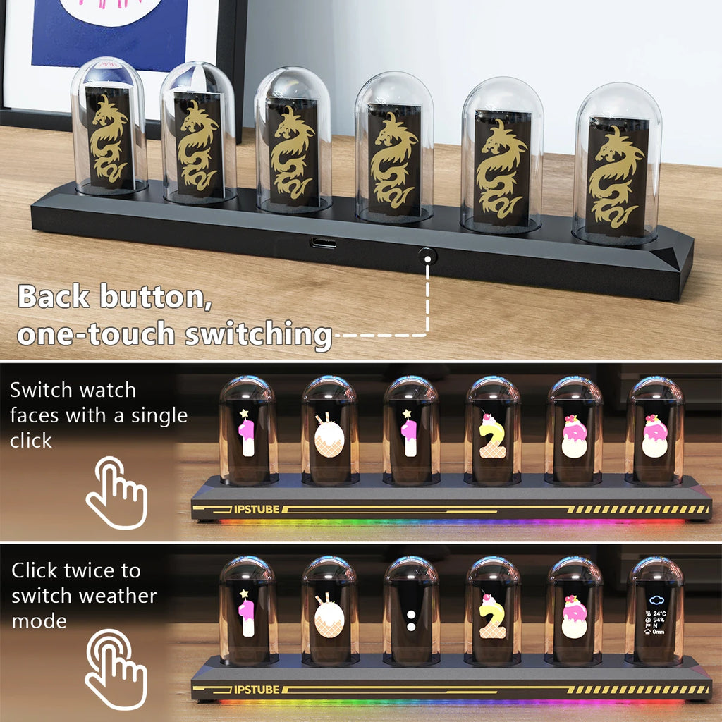 Nixie Tube Clock — Smart IPS Digital Desk Clock with App Control, 12/24H Display & 3 Light Modes