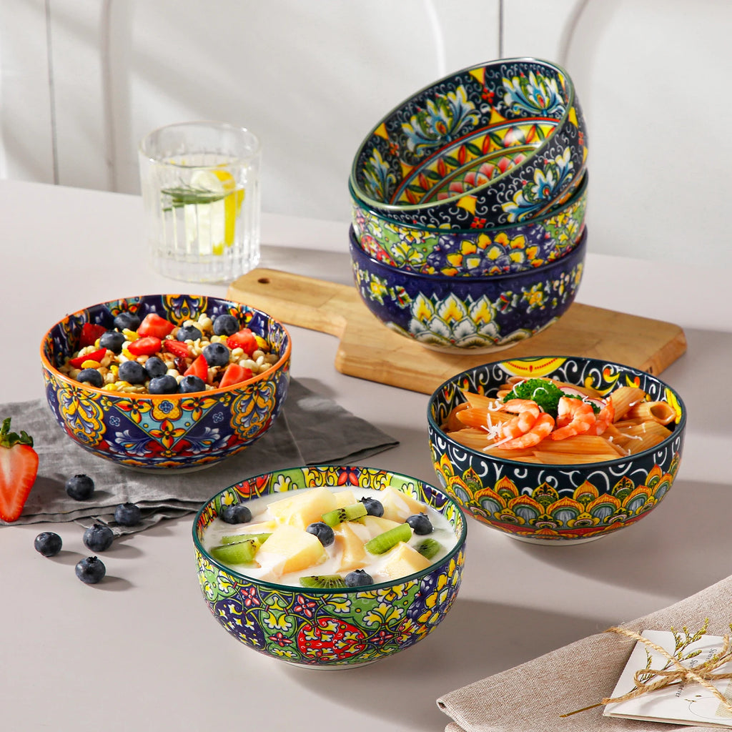Vancasso Bohemian Ceramic Bowl Set – 6 or 12 Piece, 28 oz Porcelain Bowls for Cereal, Soup, Salad & Pasta