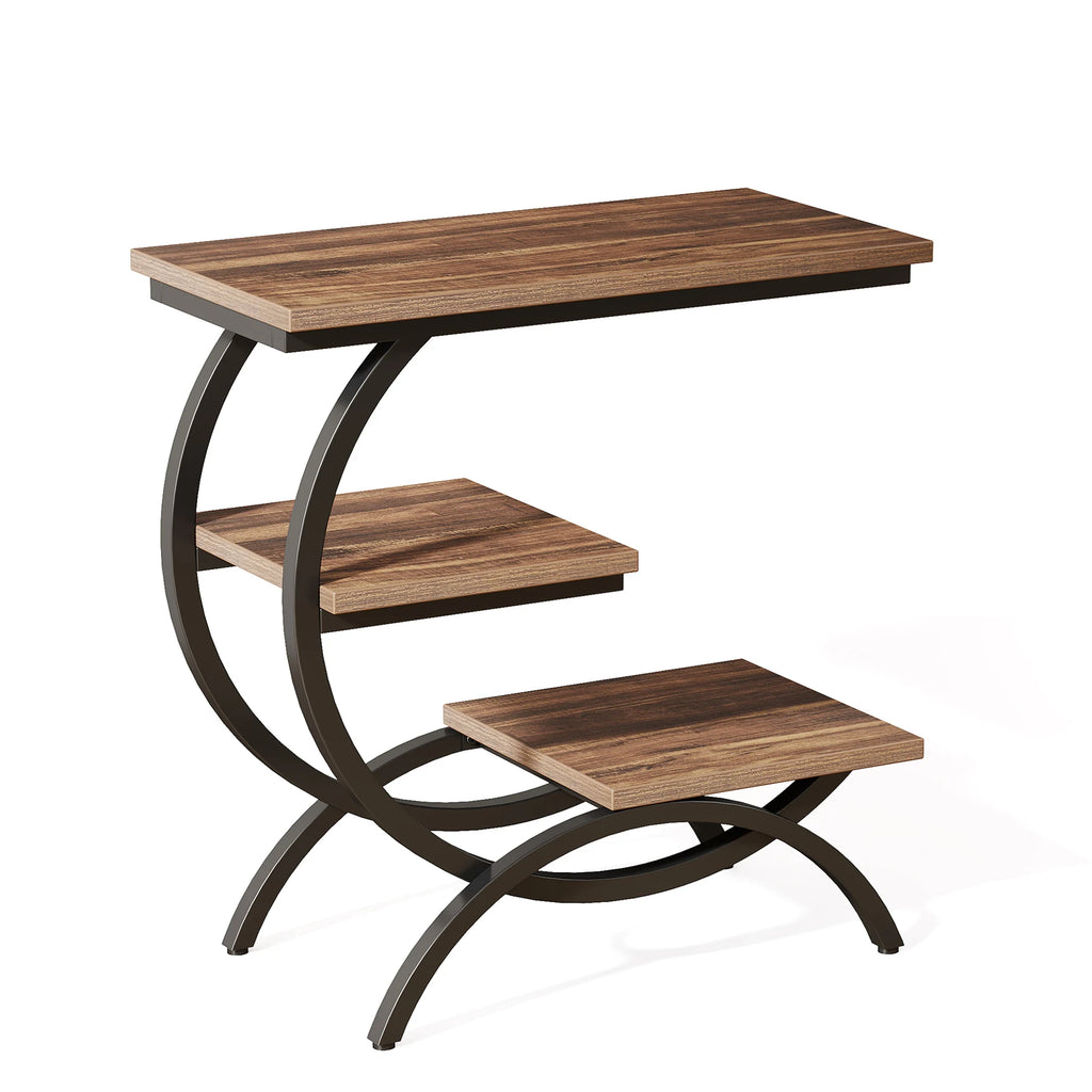 Tribesigns C-Shaped End Table with 3-Tier Storage Shelves | Industrial Sofa Side Table