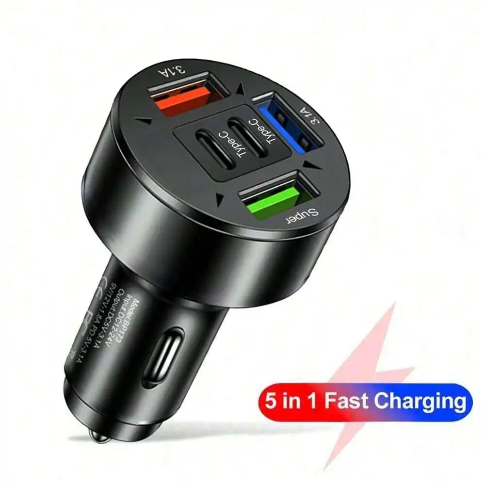 3-Port USB Car Charger With 2 Type-C Ports, Supports PD & QC3.0 Fast Charging, USB-C Car Charger Adapter Compatible With IPhone