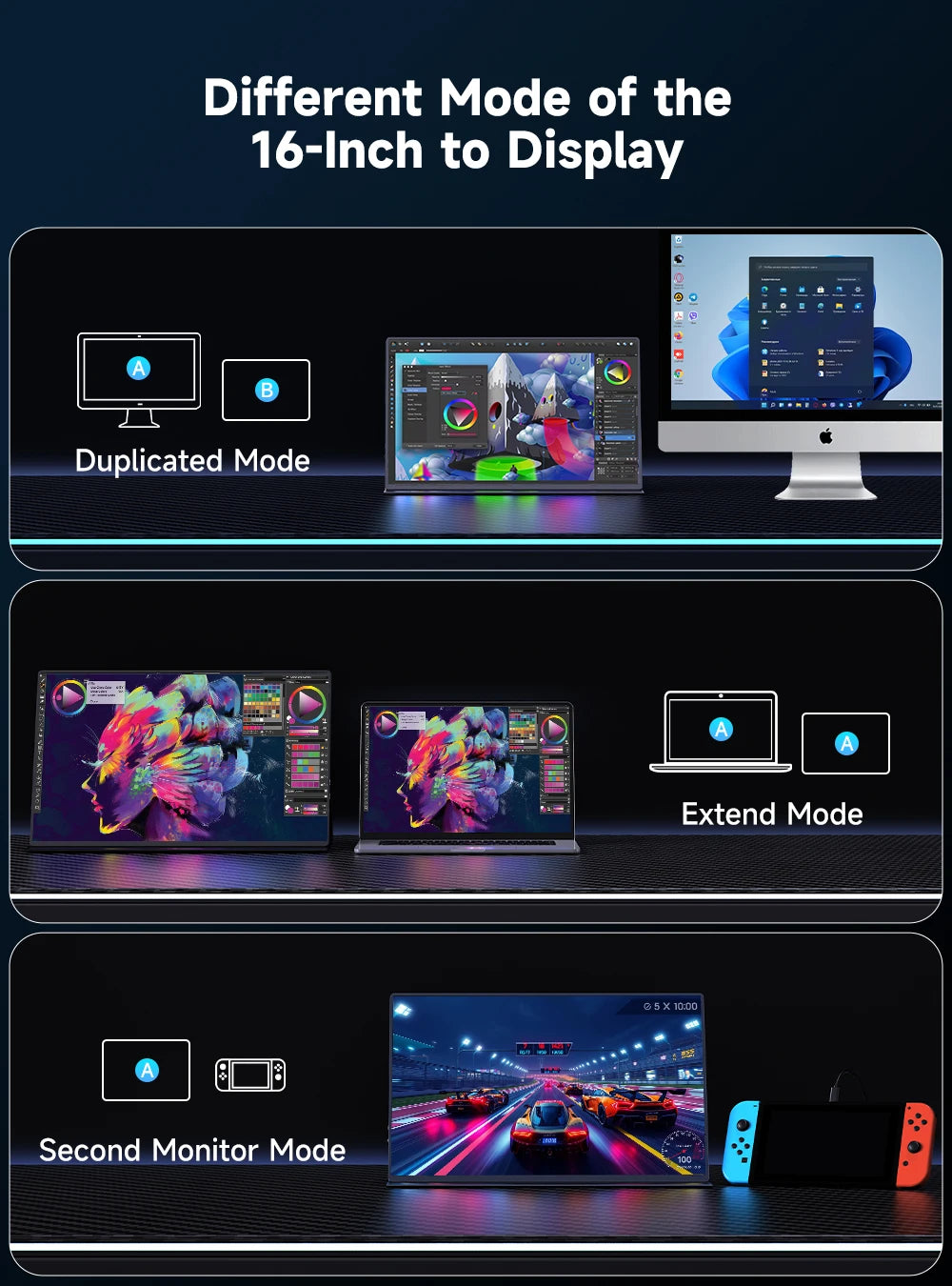 UPERFECT 16" 1200Nits Portable Gaming Monitor 4K IPS Laptop Screen 3840x2400 Travel Office Computer PC Display For Phone Switch