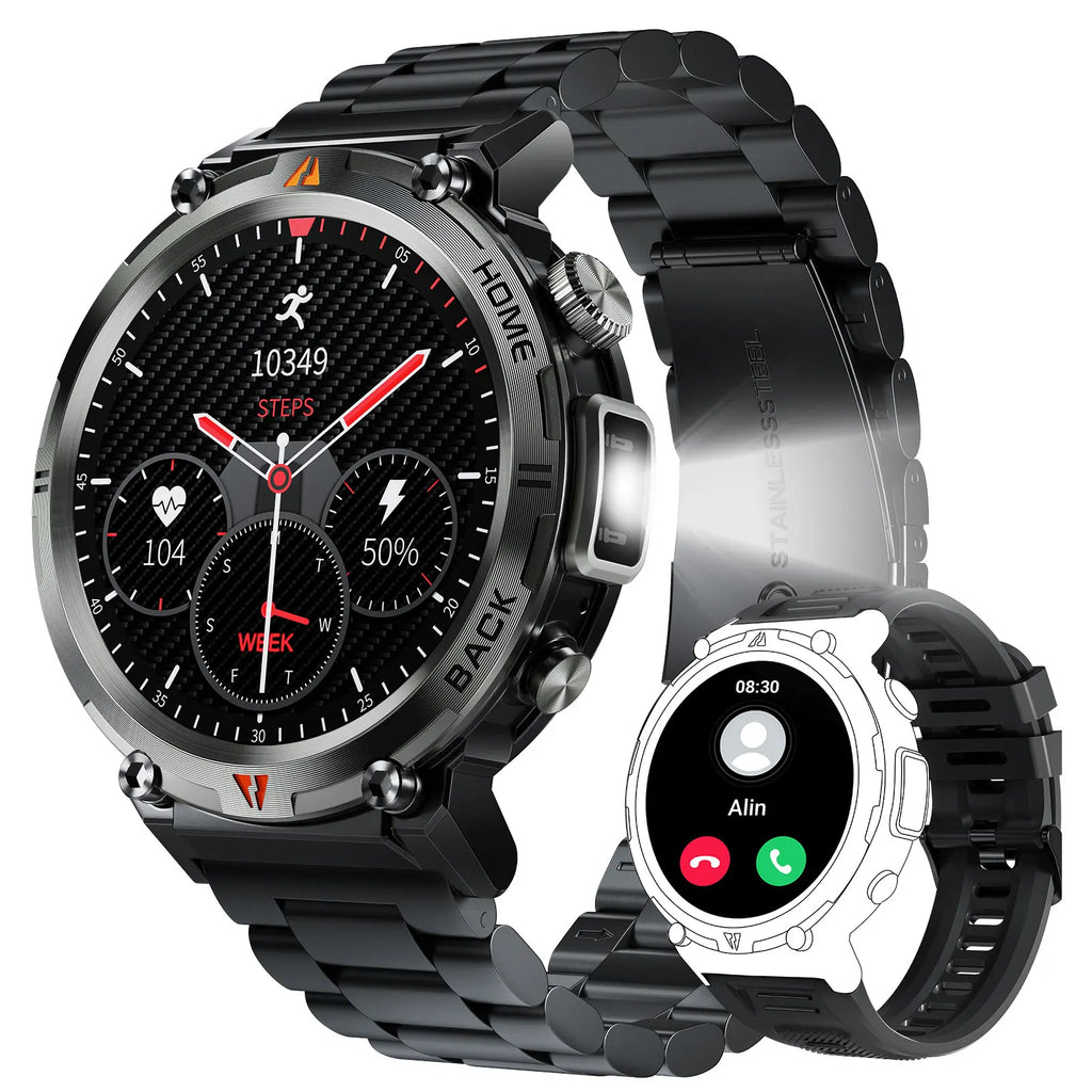 EIGIIS KE3 Smart Watch — Bluetooth Calls, LED Flashlight & Health Monitor
