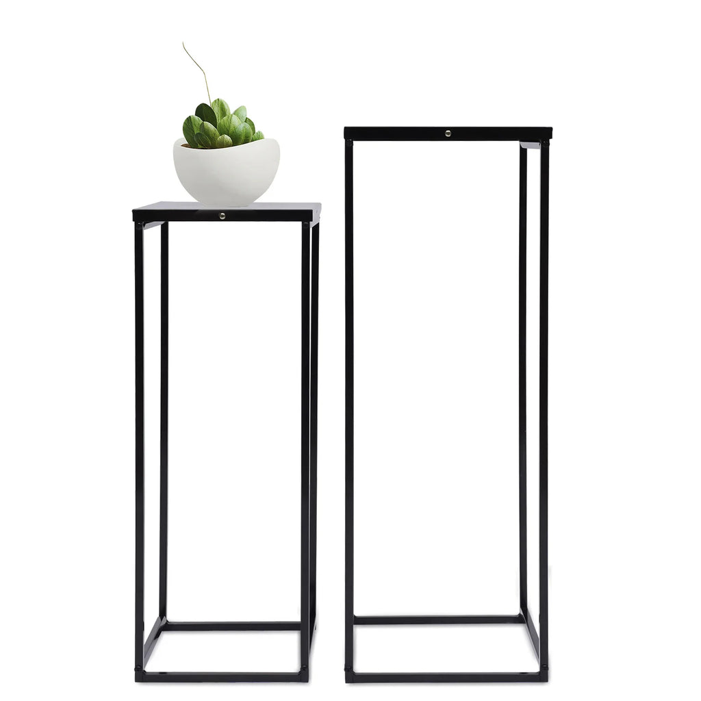 Black Metal Square Plant Stand – Set of 2, Durable Flower Holder Rack for Living Room, Patio & Garden Decor