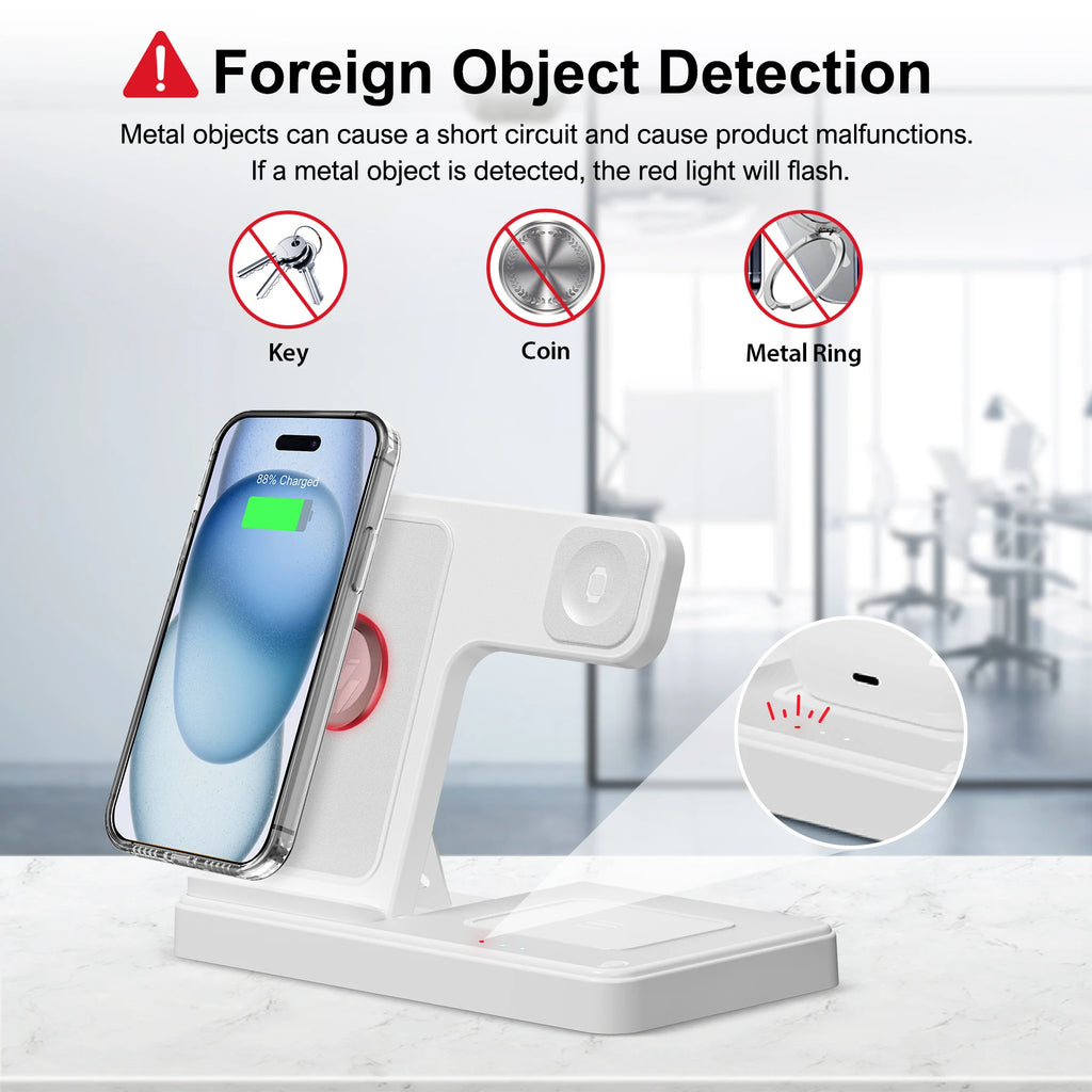 3 In 1 Magnetic Wireless Charger Stand 15W Fast Charging Dock Station Multiple Devices for iPhone 15 14 13 8 Apple Watch Airpods