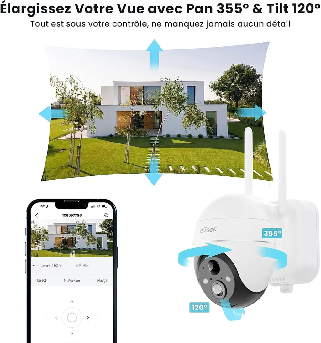 ieGeek 5MP Solar Outdoor WiFi Security Camera – 360° Pan/Tilt, Colour Night Vision, PIR Detection & Two-Way Audio