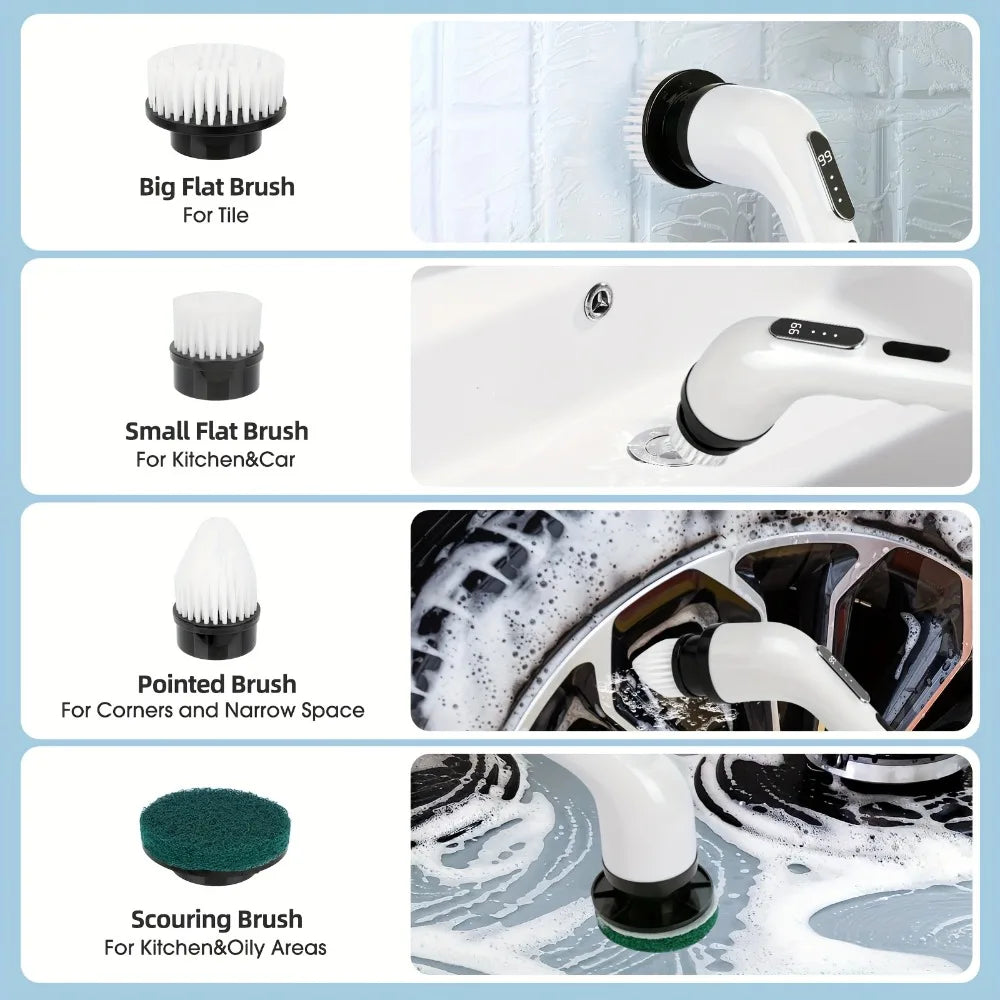 AEHOME 9-in-1 Electric Spin Scrubber – Cordless Rechargeable Cleaning Brush with 9 Heads for Bathroom, Kitchen & Tile