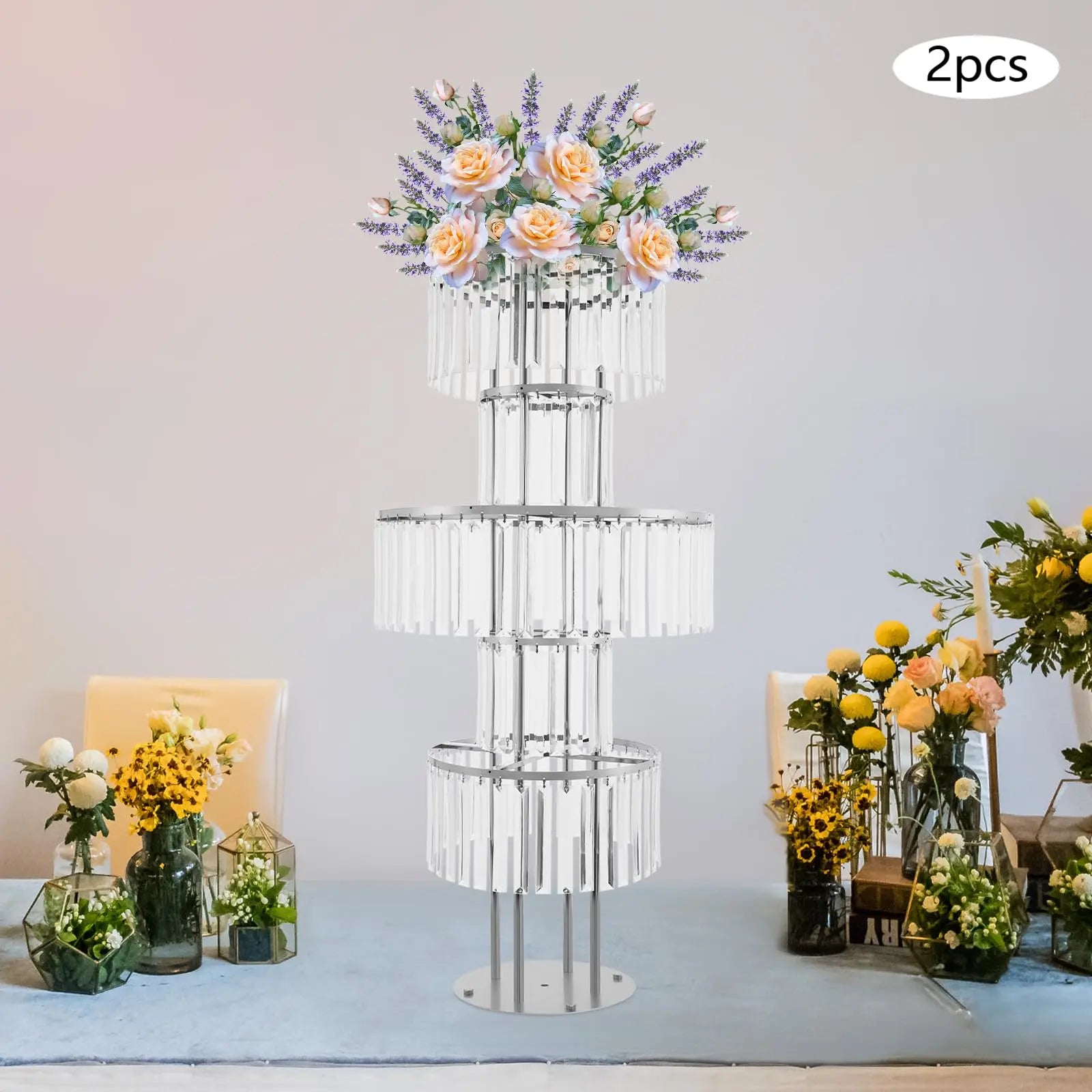 5-Tier Crystal Chandelier Flower Stand | Set of 2 | 43.3" Tall