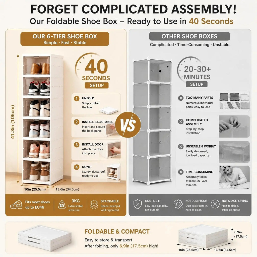 6-Layer Foldable Transparent Shoe Storage Box – Stackable, Dustproof & Ventilated Organiser