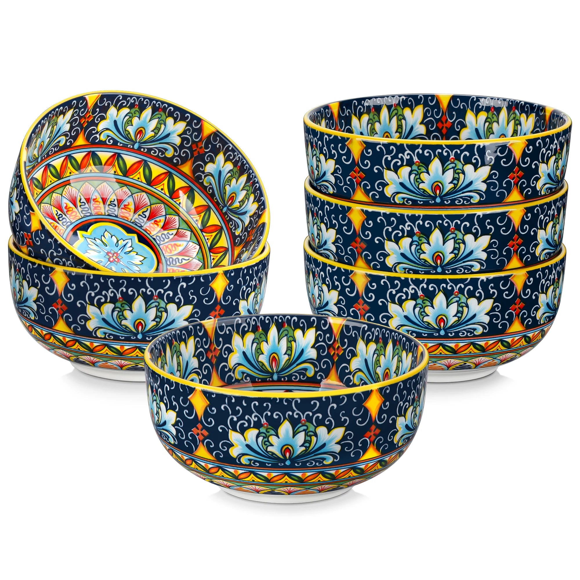 Vancasso Bohemian Ceramic Bowl Set – 6 or 12 Piece, 28 oz Porcelain Bowls for Cereal, Soup, Salad & Pasta