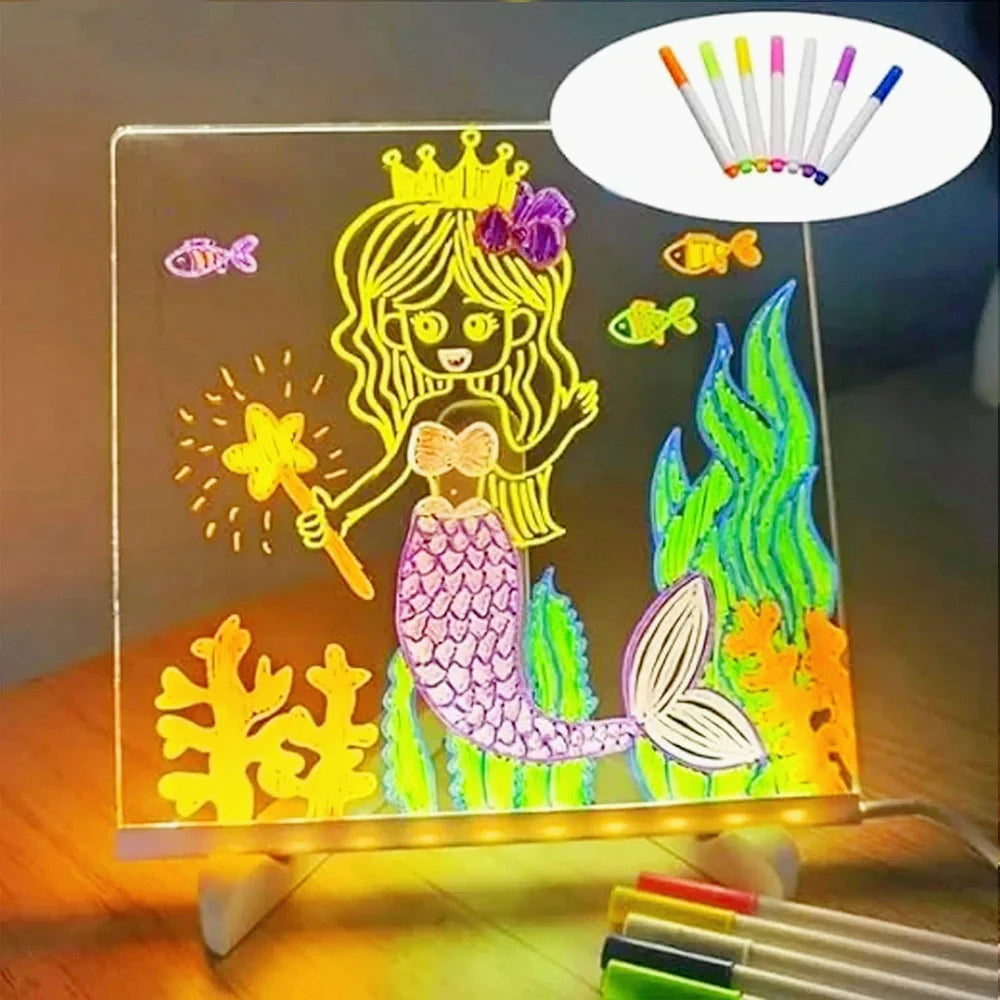 LED Acrylic Light-Up Message Board with 7 Colour Pens | DIY Drawing & Night Light for Kids