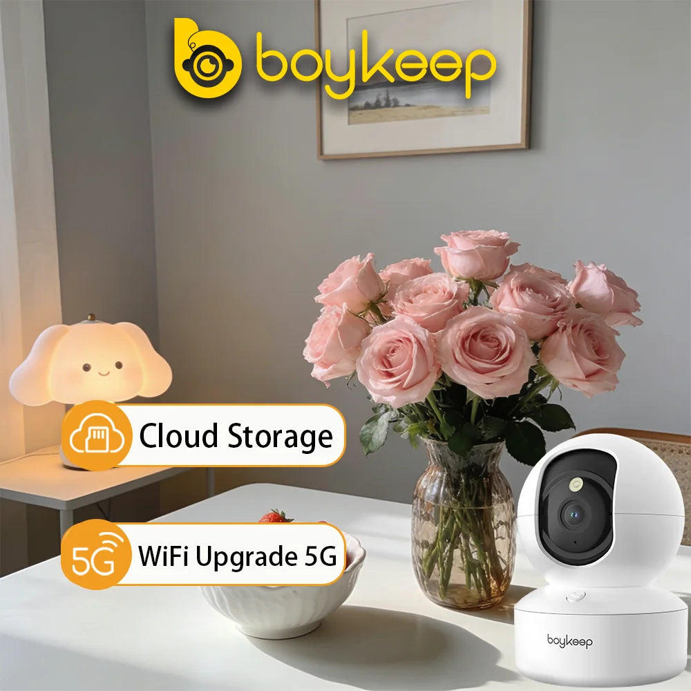 BoyKeep 2K Smart WiFi Security Camera Dual Band 5G/2.4GHz Indoor Surveillance Camera, 360° PTZ, IR Night Vision, Two-Way Audio