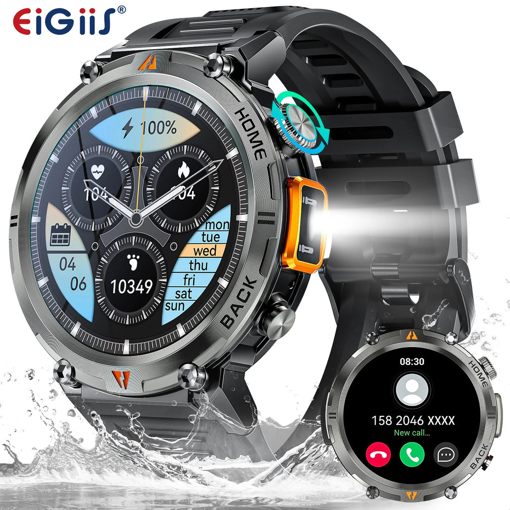 EIGIIS KE3 Smart Watch — Bluetooth Calls, LED Flashlight & Health Monitor