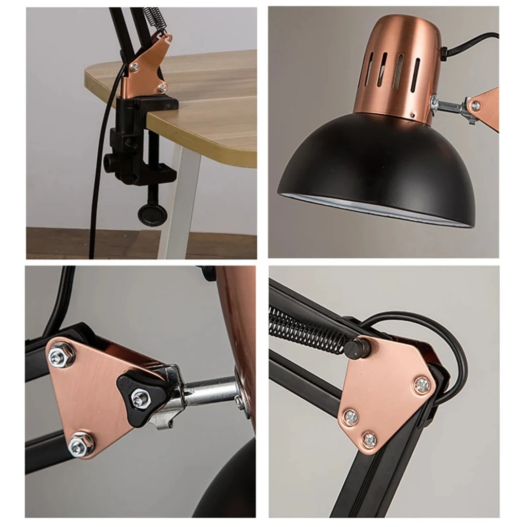 Vintage Clamp Desk Lamp – Foldable Telescopic Arm, 60–180cm Height, E27 for Studio, Reading & Nail Art