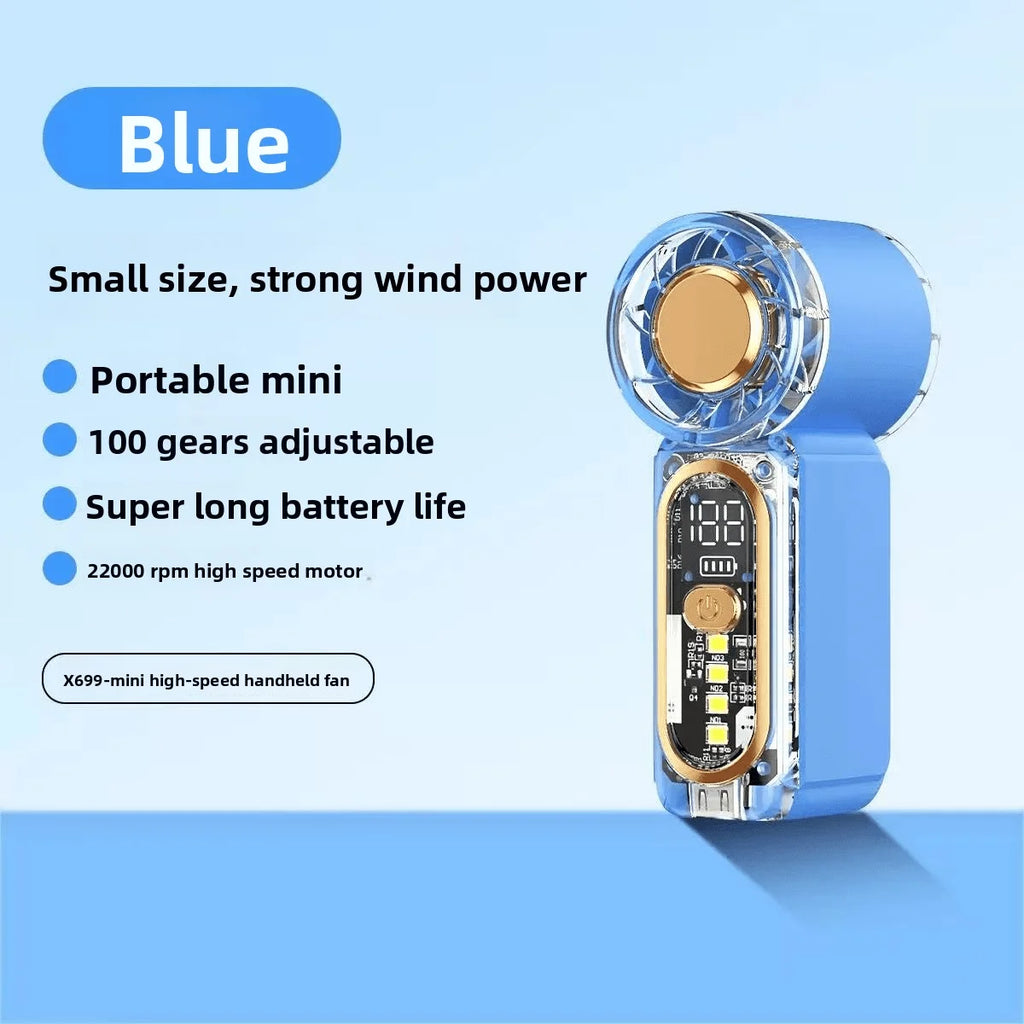 Mini Handheld Fan With Night Light, Dual Function Fan + Ambient Light, 100-Level Adjustment, 40,000 RPM, LED Display, X699 Mini Handheld Fan, Pocket Mini Fan, USB Rechargeable, Continuous Operation, Turbo Fan, Suitable For Ou