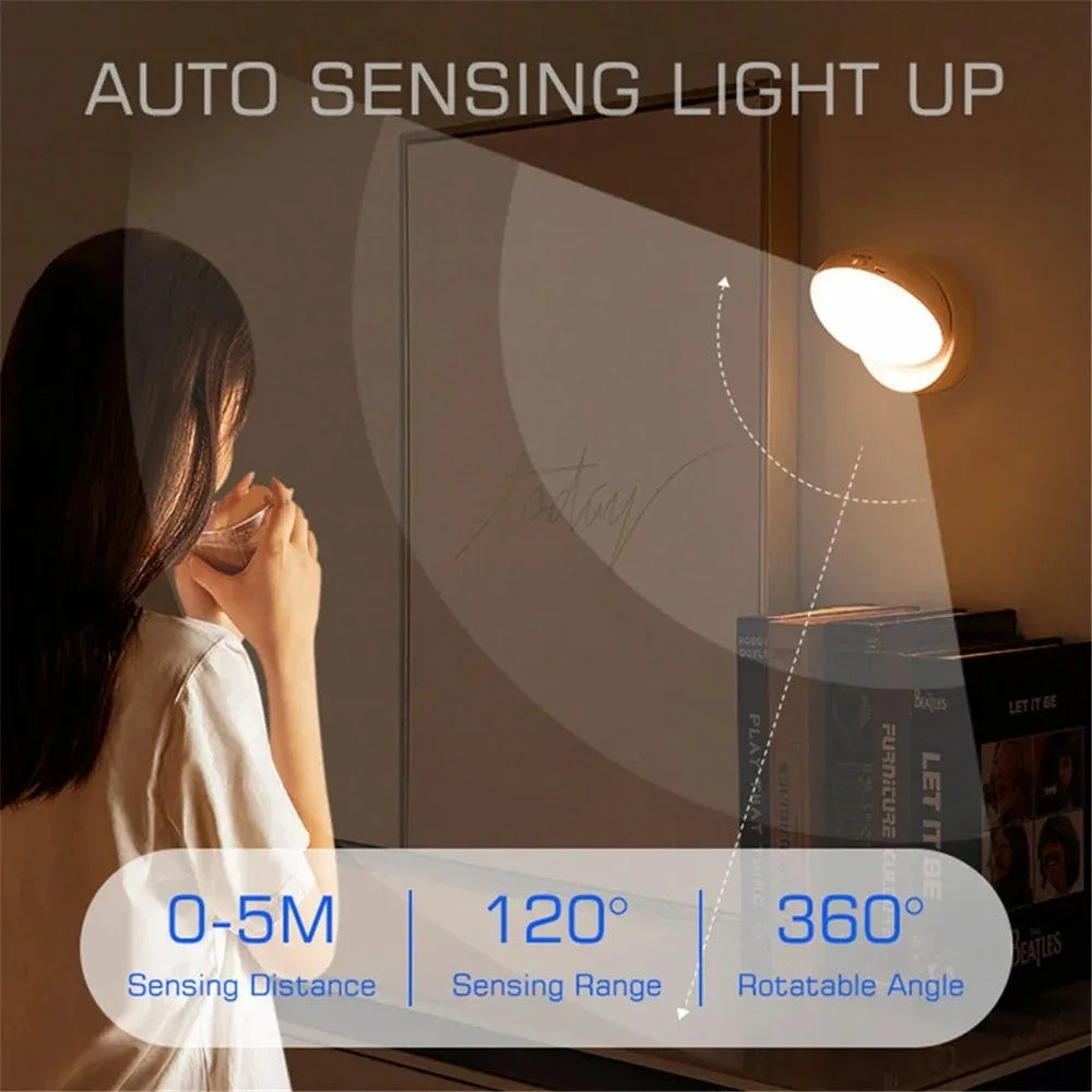 USB Rechargeable Motion Sensor Night Light | 360° Rotating | Warm & Cool White
