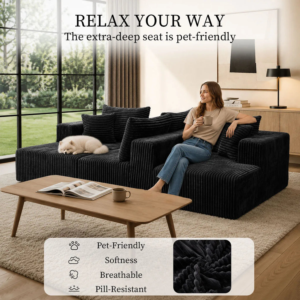 132" U-Shaped Sectional Sofa — 8-Piece Corduroy Cloud Couch with Double Chaise, Seats 6, Sofa Bed