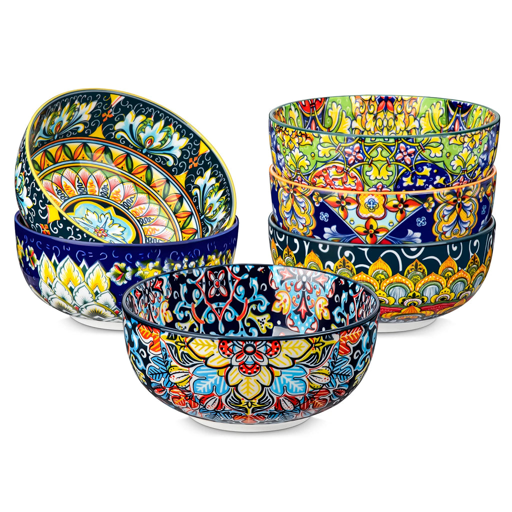 Vancasso Bohemian Ceramic Bowl Set – 6 or 12 Piece, 28 oz Porcelain Bowls for Cereal, Soup, Salad & Pasta