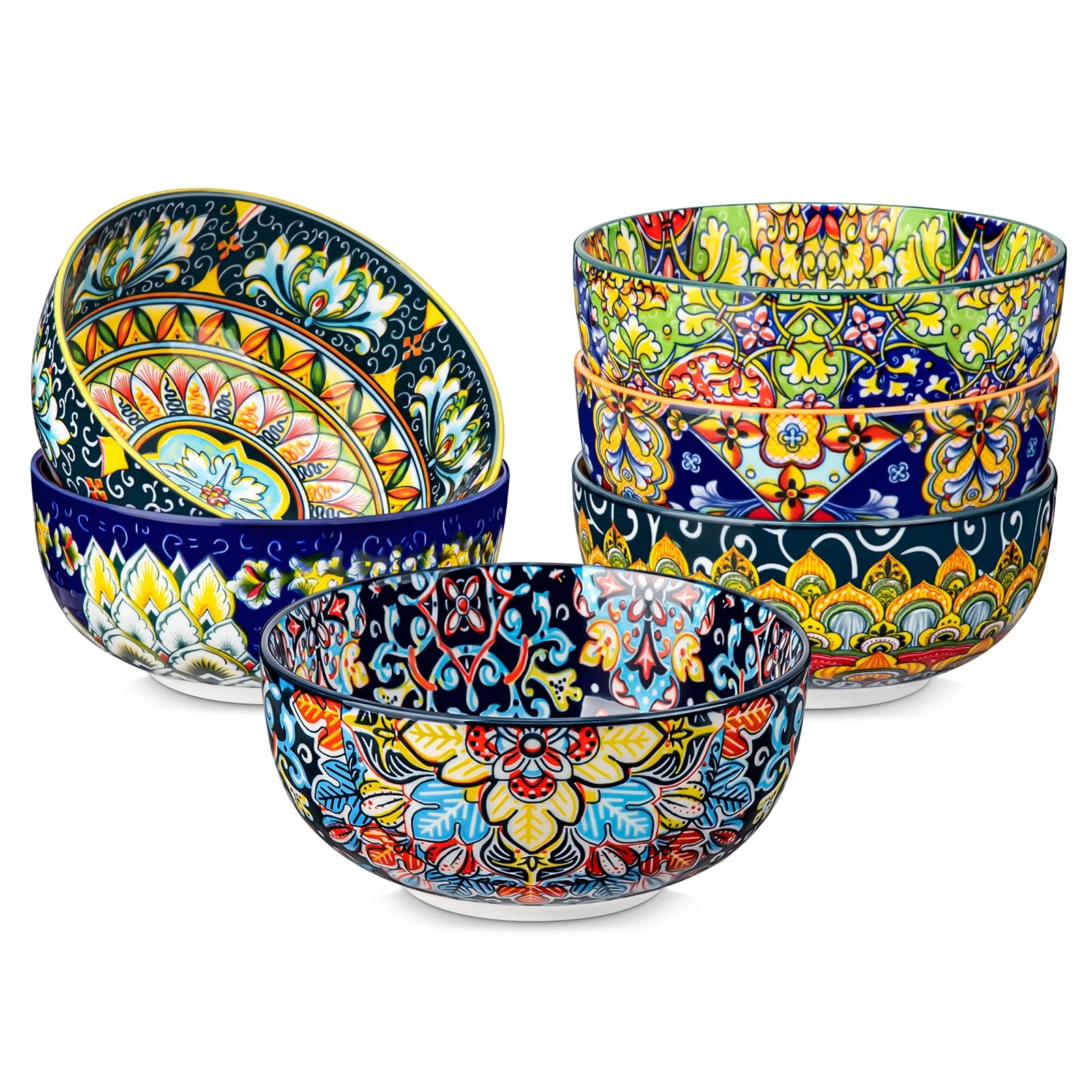 Vancasso Bohemian Ceramic Bowl Set – 6 or 12 Piece, 28 oz Porcelain Bowls for Cereal, Soup, Salad & Pasta
