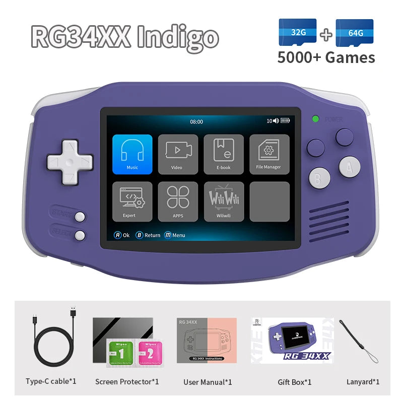 Anbernic RG34XX Retro Video Handheld Game Console 3.4" IPS Screen 32G Linux 64-bit System Support 5G WiFi Bluetooth HD TV Output