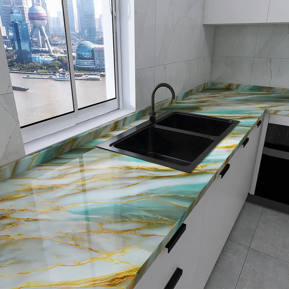 Marble Peel & Stick Wallpaper - Waterproof Oil-Proof Self-Adhesive PVC Film for Kitchen, Countertops & Cabinets