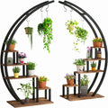 TWISTER.CK 5-Tier Half Moon Plant Stand – Set of 2, Metal & MDF Indoor Flower Shelf Rack for Home, Patio & Living Room