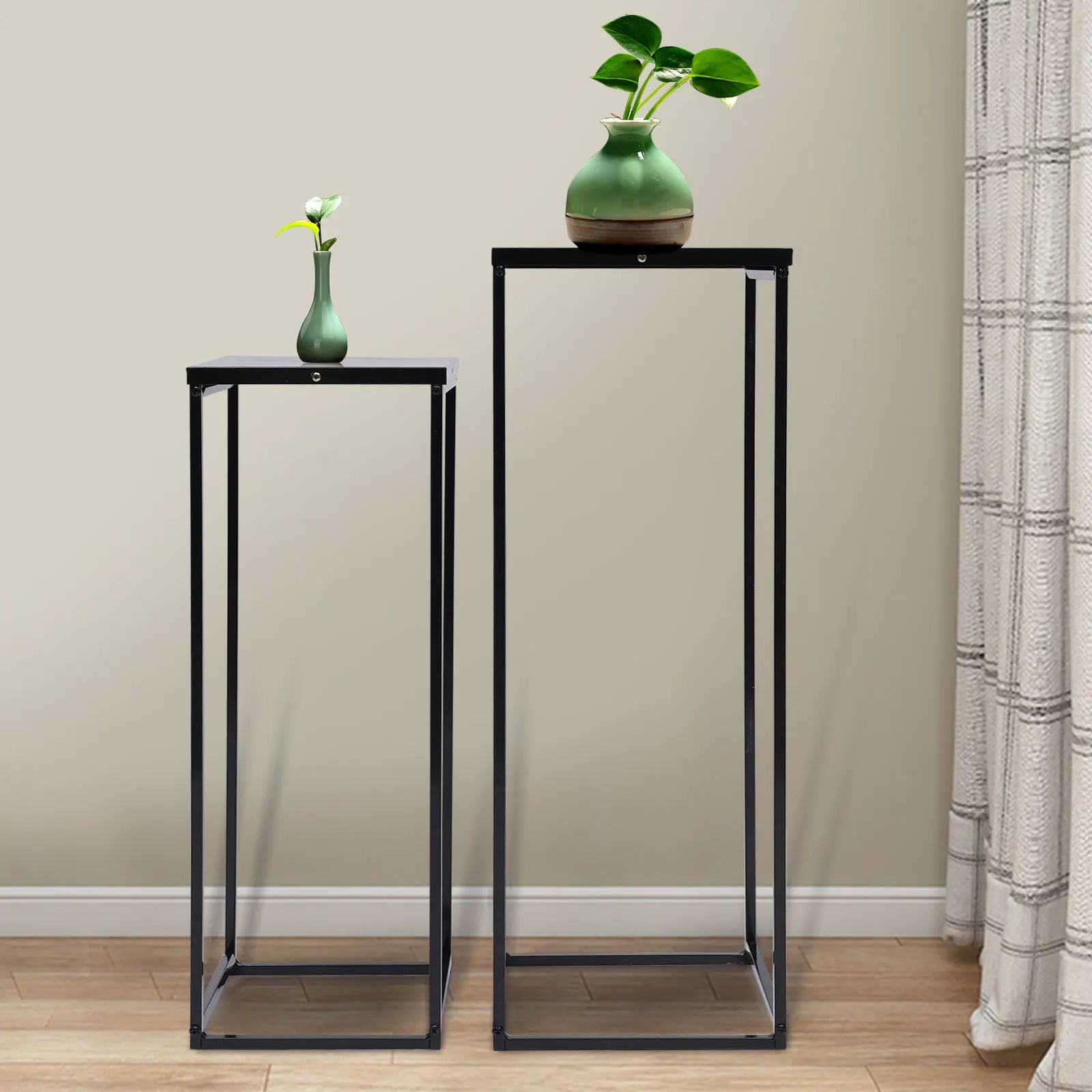 Black Metal Square Plant Stand – Set of 2, Durable Flower Holder Rack for Living Room, Patio & Garden Decor